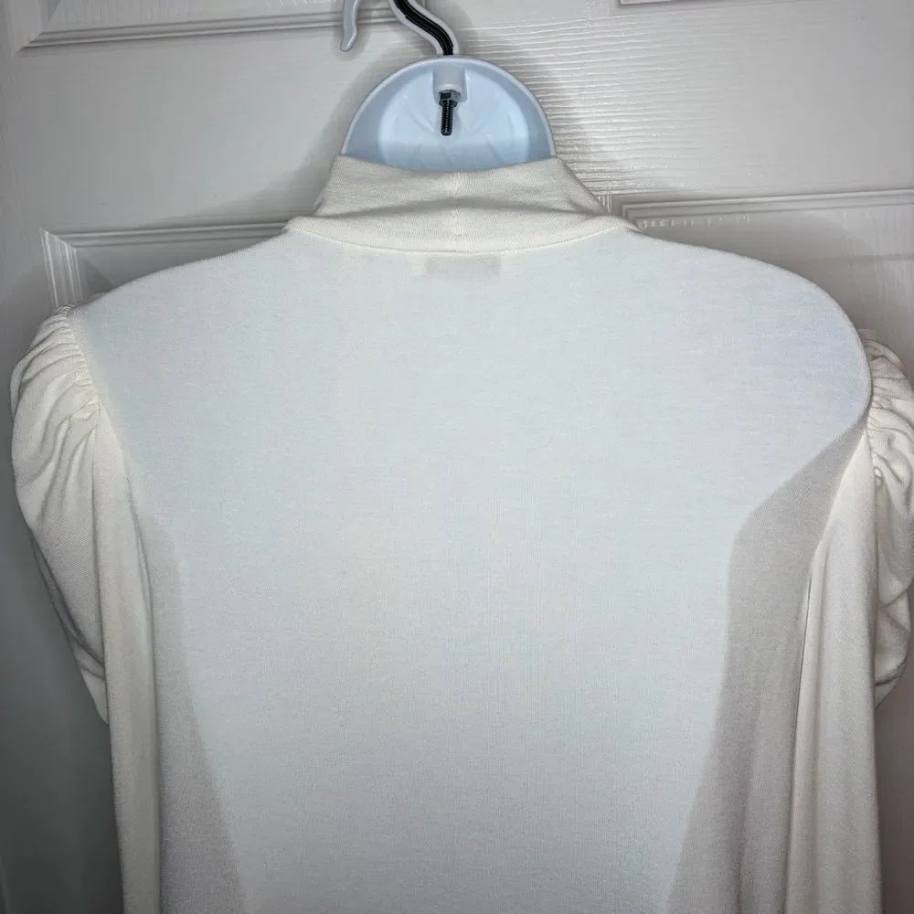 Rebecca Taylor Port Mutton-Sleeve Mock Neck Top White Cotton Blend Long Sleeve M - Picture 10 of 12